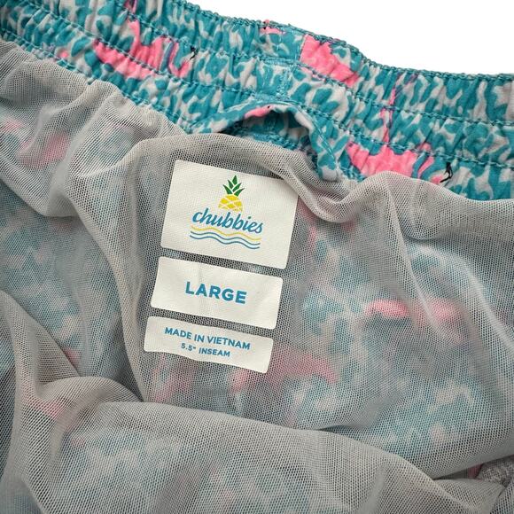 Chubbies The Domingos 5.5" Inseam Stretch Swim Trunks Blue Flamingo Size Large - Picture 2 of 5